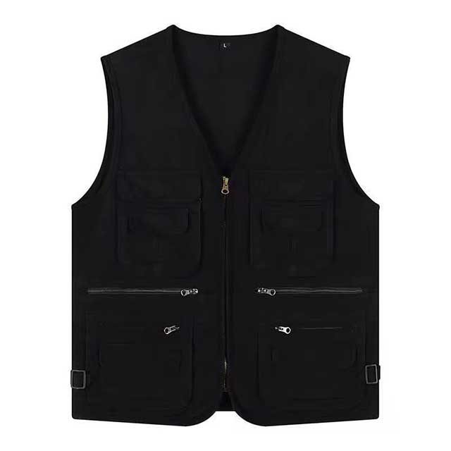 Black-Half-Jackets Black Cotton Half Jacket Lightweight Utility Vest with Multiple Pockets for Men