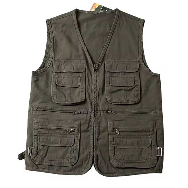 Green-Half-Jacket Cotton Half Jacket Lightweight Utility Vest for Men with Multiple Pockets