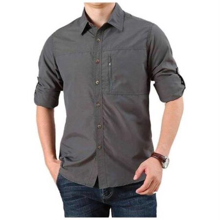 Grey New Spandex Shirts Stretch Tactical Casual Shirts for Men in Kenya