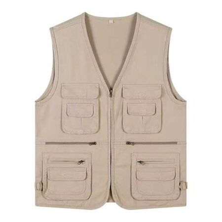 Khaki Cotton Half Jacket Lightweight Utility Vest with Multiple Pockets for Men