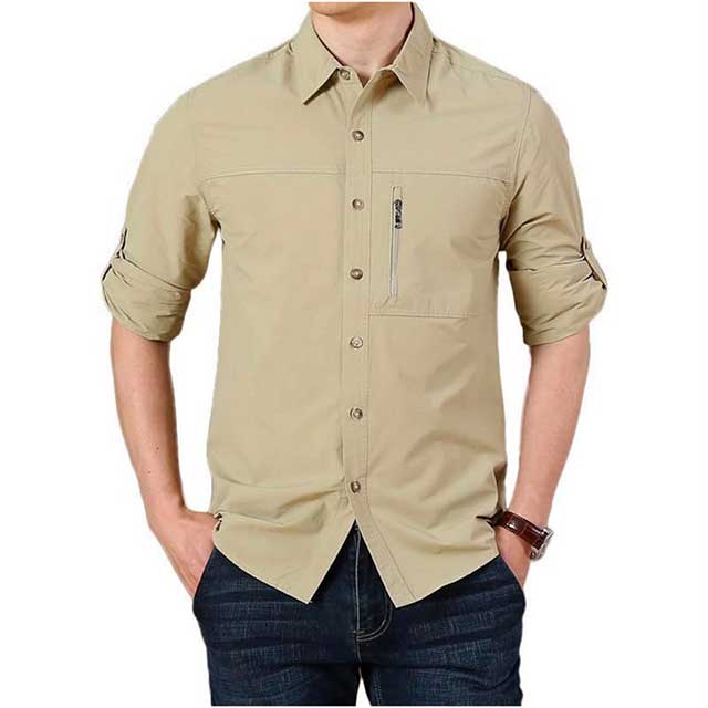 Khaki-Spandex-Shirt Khaki New Spandex Shirts Stretch Tactical Casual Shirts for Men in Kenya