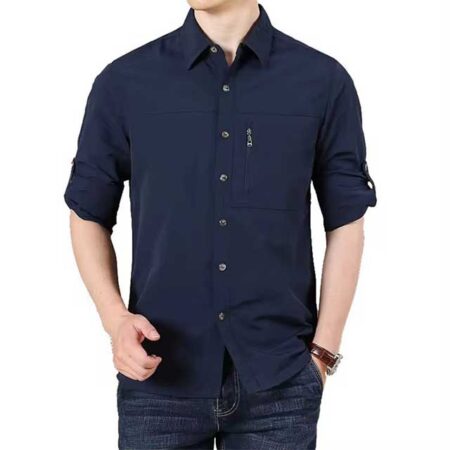 New Navy Blue Spandex Shirts Stretch Tactical Casual Shirts for Men in Kenya